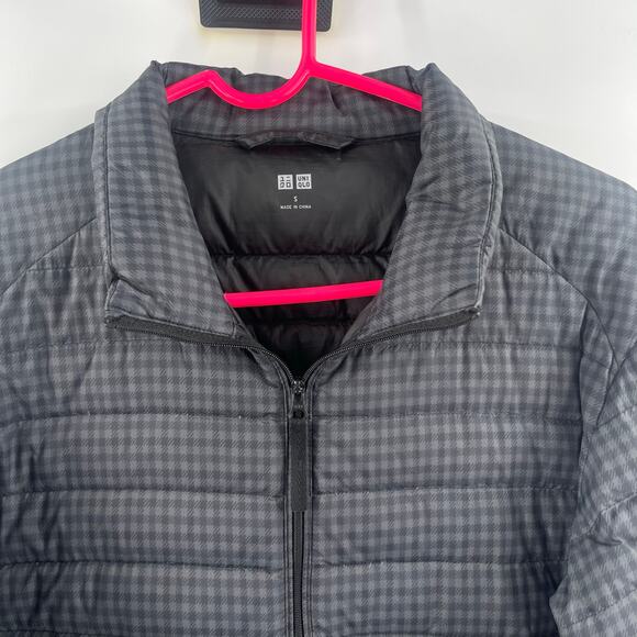 UNIQLO Puffer Jacket Size Small Check Lightweight Men's 90% Down Fill Gray/Black - Picture 6 of 16